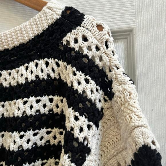 Zara Limited Edition Openwork Chunky Knit Striped Boho Chic Crop Sweater Medium - Picture 6 of 13